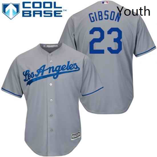 Youth Majestic Los Angeles Dodgers 23 Kirk Gibson Replica Grey Road Cool Base MLB Jersey